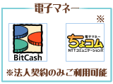 ご利用可能電子マネー、ビットキャッシュ、ちょコム※法人契約のみご利用可能