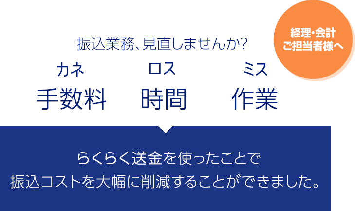 振込業務、見直しませんか？ らくらく送金を使ったことで年間120万円のコストを削減できました。