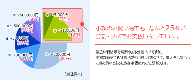 分割リボの利用比率グラフ　小額のお買い物でも25％が分割リボでお支払い