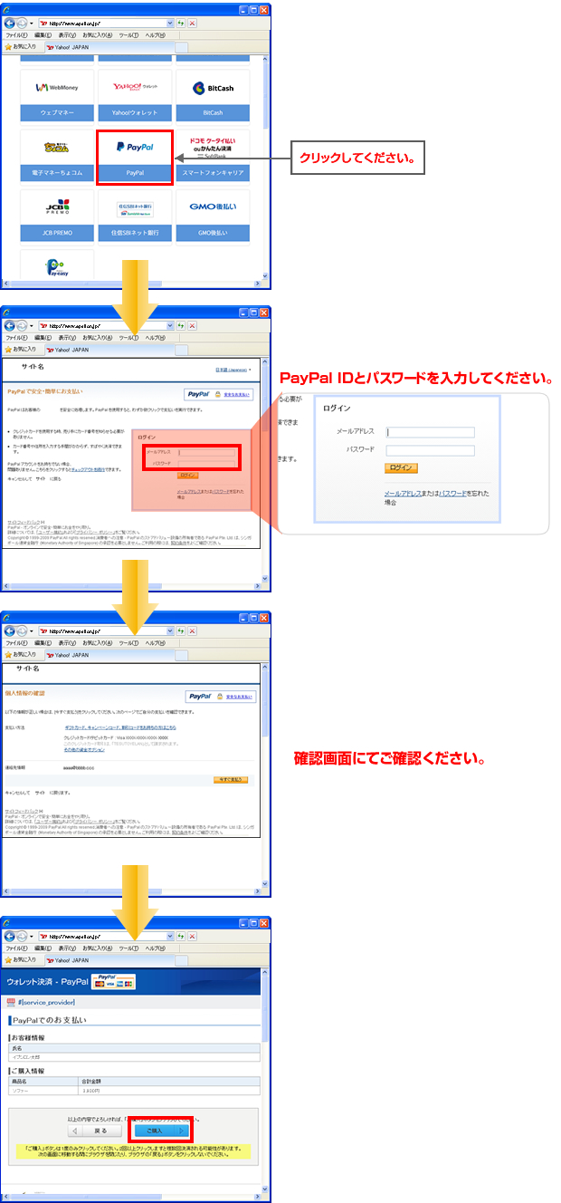 PayPal決済の支払方法を選択