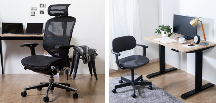エルゴヒューマン（左図）、電動昇降デスク（右図）
